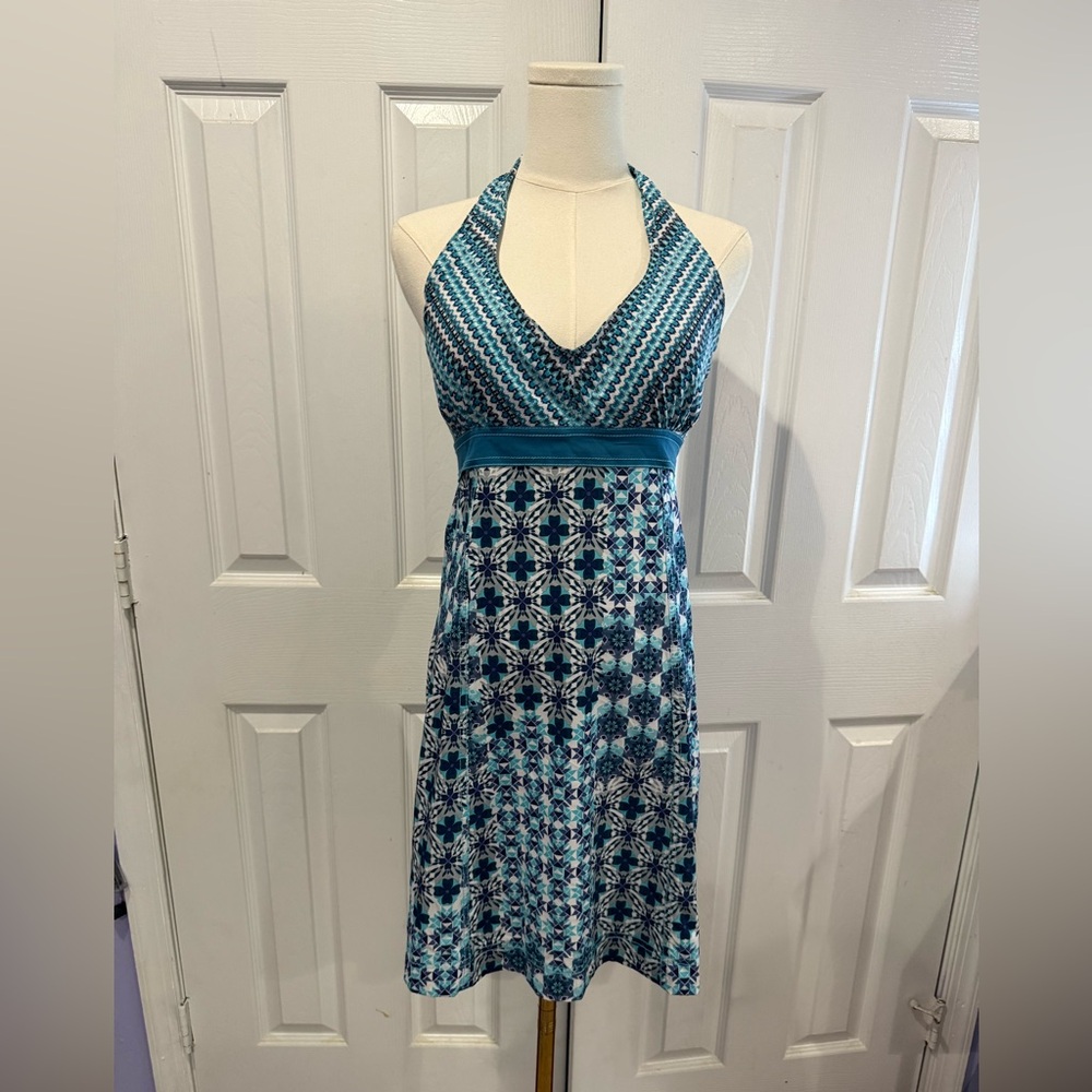 Athleta Teal and White Backless Dress